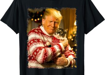 Funny Trump Christmas Sweater for Cat Lovers Xmas Pajamas T-Shirt