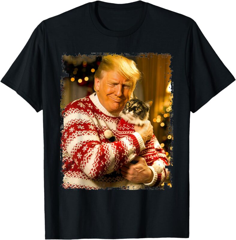 Funny Trump Christmas Sweater for Cat Lovers Xmas Pajamas T-Shirt