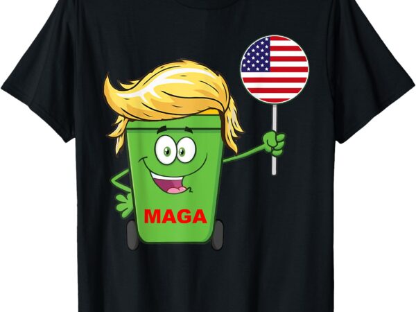 Funny trump maga cartoon garbage can american flag t-shirt