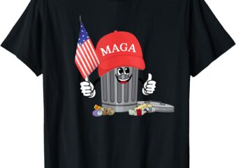 Funny Trump MAGA Garbage Can Cartoon Character American Flag T-Shirt