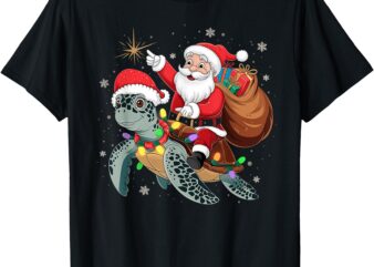 Funny Turtle Christmas Santa Riding Sea Turtle Xmas 2024 T-Shirt