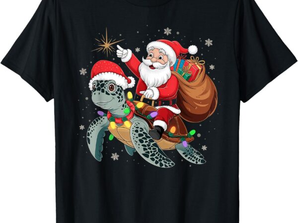 Funny turtle christmas santa riding sea turtle xmas 2024 t-shirt