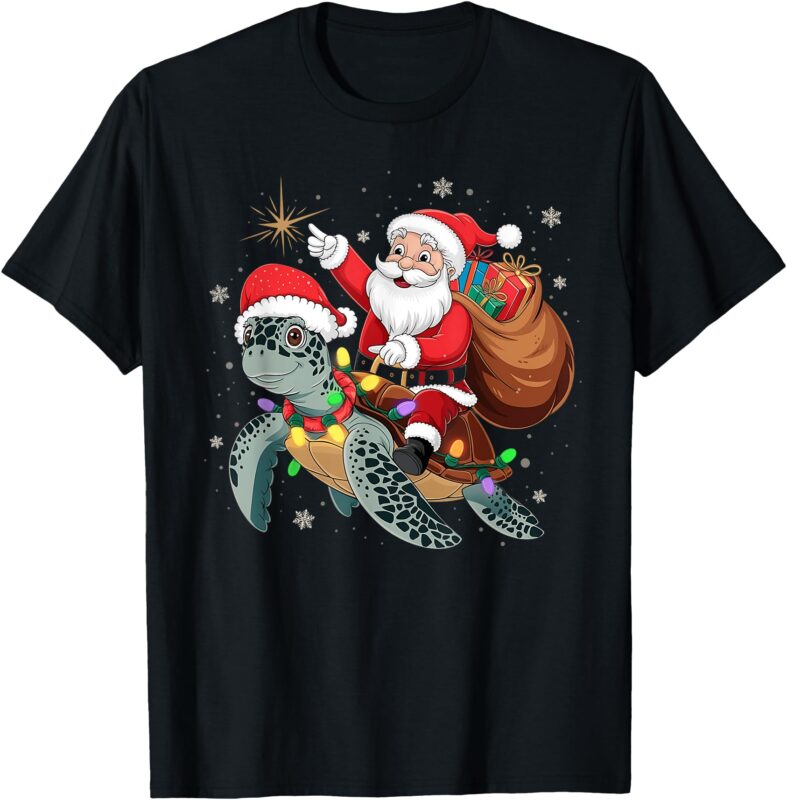 Funny Turtle Christmas Santa Riding Sea Turtle Xmas 2024 T-Shirt