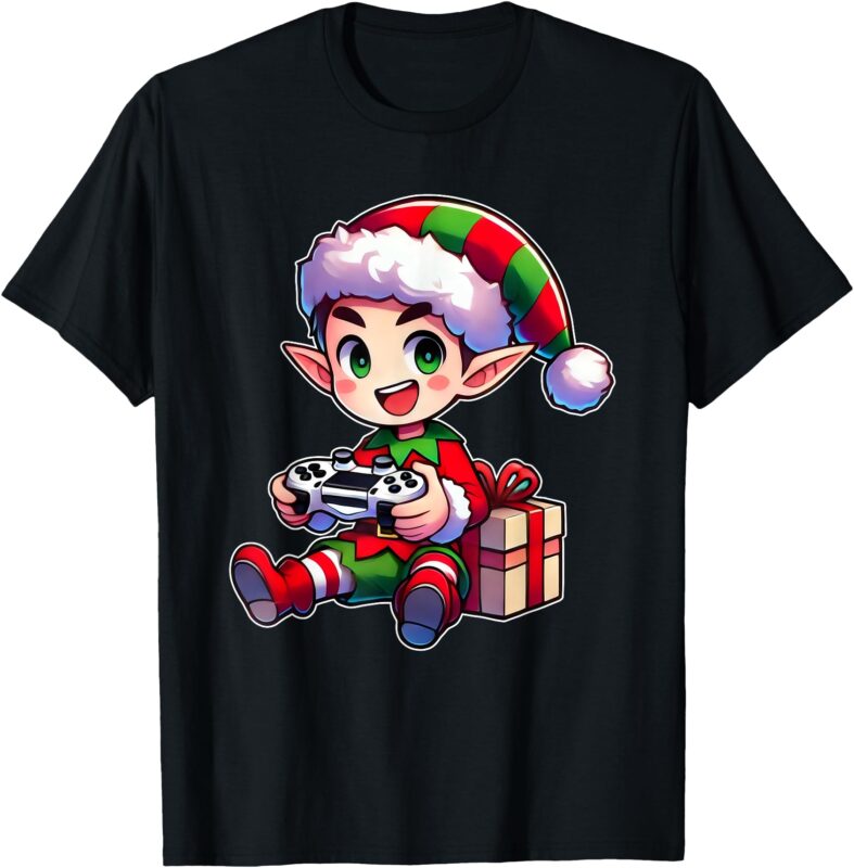 Gamer Elf Christmas Gaming Xmas Kids Boys T-Shirt