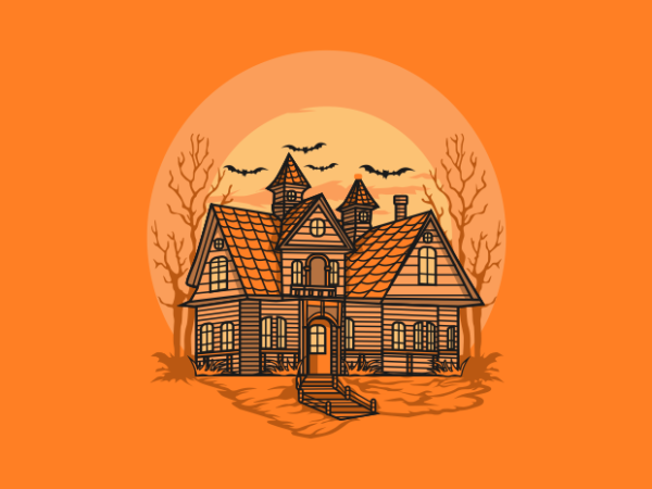 Ghost house cartoon t shirt design template