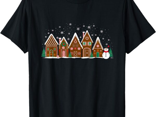 Gingerbread christmas houses funny village snowfall xmas t-shirt