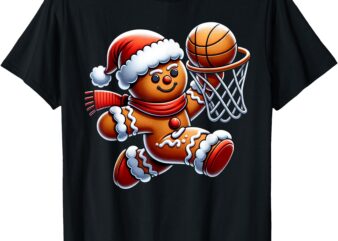 Gingerbread Man Playing Basketball Christmas Xmas Kids T-Shirt