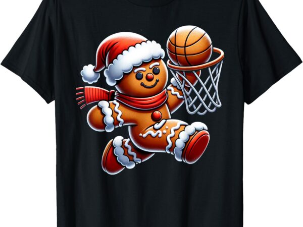 Gingerbread man playing basketball christmas xmas kids t-shirt