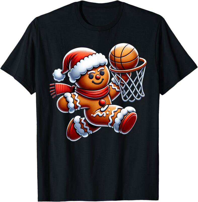 Gingerbread Man Playing Basketball Christmas Xmas Kids T-Shirt