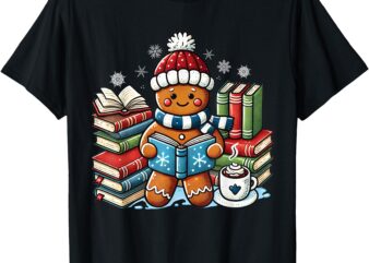 Gingerbread Reading Book Lovers Christmas Bookworm Librarian T-Shirt