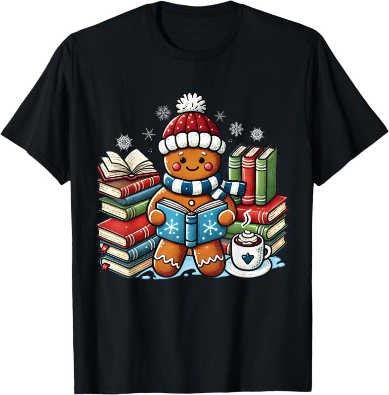 Gingerbread Reading Book Lovers Christmas Bookworm Librarian T-Shirt