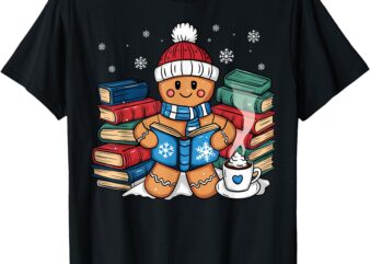 Gingerbread Reading Christmas Book Lovers Bookworm Librarian T-Shirt