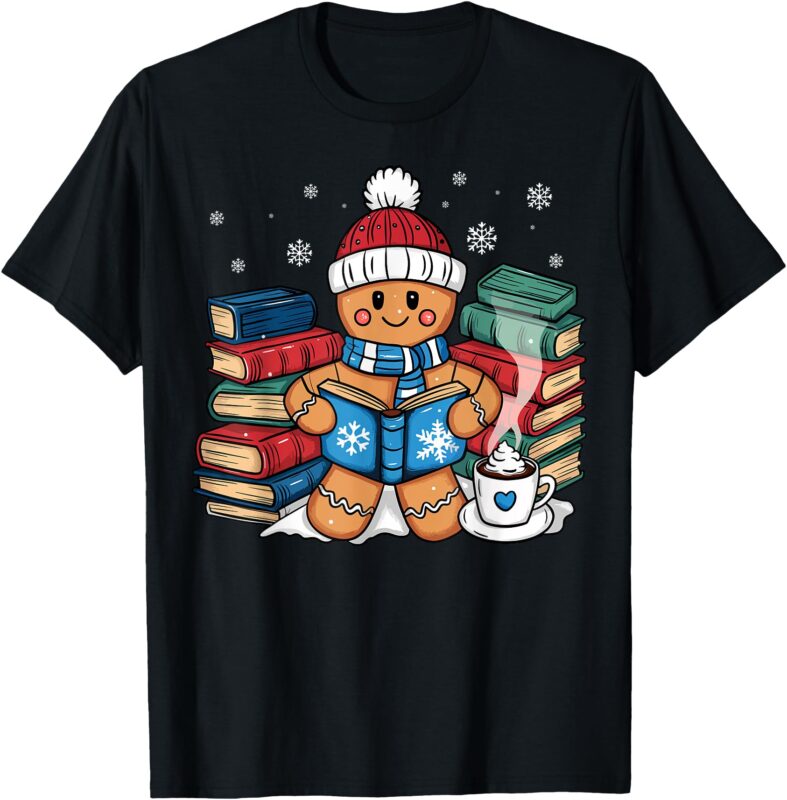 Gingerbread Reading Christmas Book Lovers Bookworm Librarian T-Shirt