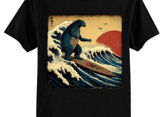 Godzilla Surfing The Great Wave by Hokusai Funny Parody Classic T-Shirt