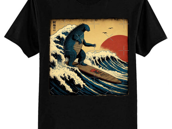 Godzilla surfing the great wave by hokusai funny parody classic t-shirt