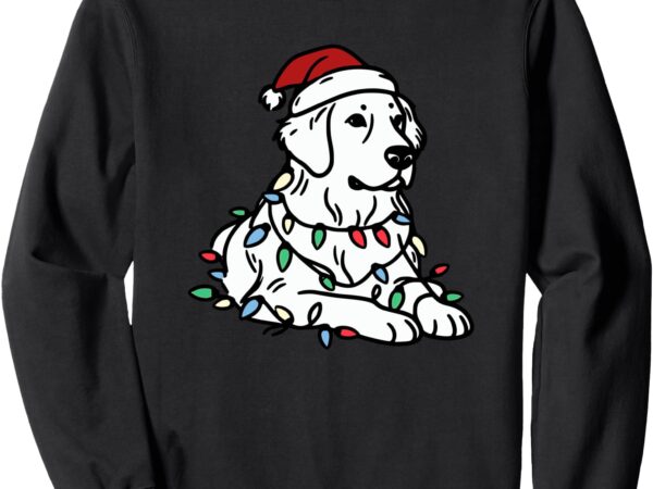 Golden with christmas lights & santa’s hat sweatshirt