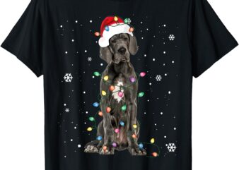 Great Dane Christmas Santa Hat Fairy Lights Pajama Dog Lover T-Shirt