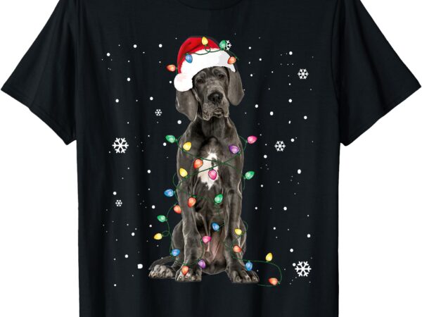 Great dane christmas santa hat fairy lights pajama dog lover t-shirt