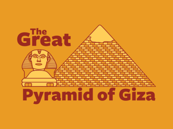 Great pyramid of giza cartoon t shirt design template