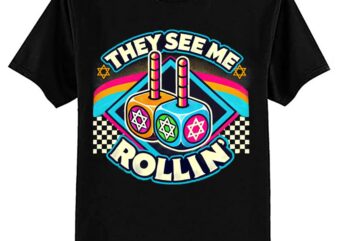 Groovy They See Me Rollin’ Hanukkah 2024 Dreidel Game Jewish T-Shirt ltsp