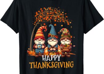 Happy Thanksgiving Gnomes Pumpkin Autumn Leaves Thanksgiving T-Shirt