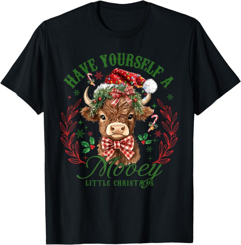 Have Yourself A Mooey Little Christmas Highland Cow Santa T-Shirt