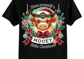 Have Yourself A Mooey Little Christmas Highland Cow Santa T-Shirt ltsp