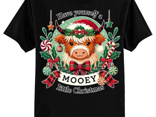 Have yourself a mooey little christmas highland cow santa t-shirt ltsp