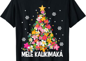 Hawaiian Floral Christmas Tree Mele Kalikimaka Tropical Xmas T-Shirt