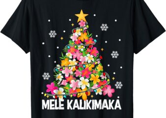 Hawaiian Floral Christmas Tree Mele Kalikimaka Tropical Xmas T-Shirt