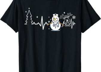 Heartbeat Nurse Snowman Nurse Christmas T-Shirt