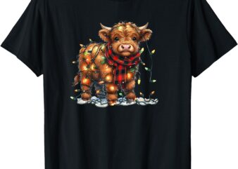 Highland Cow Christmas Xmas Santa Baby Wooly Farm Animal Kid T-Shirt