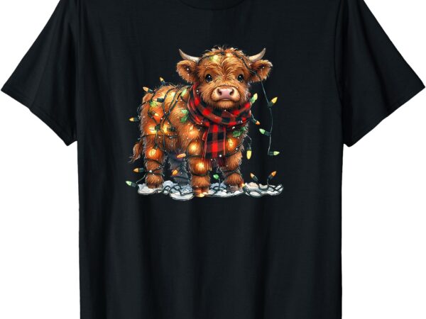 Highland cow christmas xmas santa baby wooly farm animal kid t-shirt