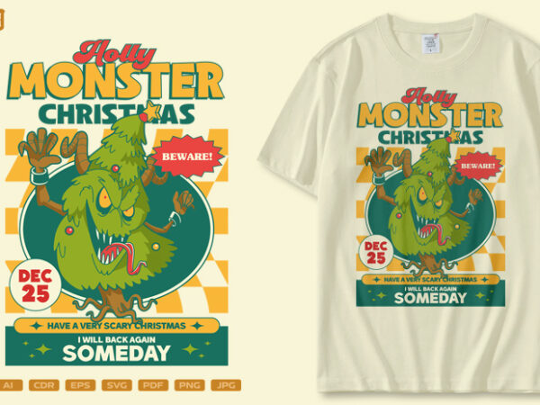 Holly monster christmas graphic t shirt