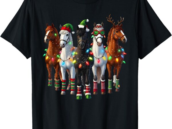 Horse santa reindeer elf christmas lights t-shirt