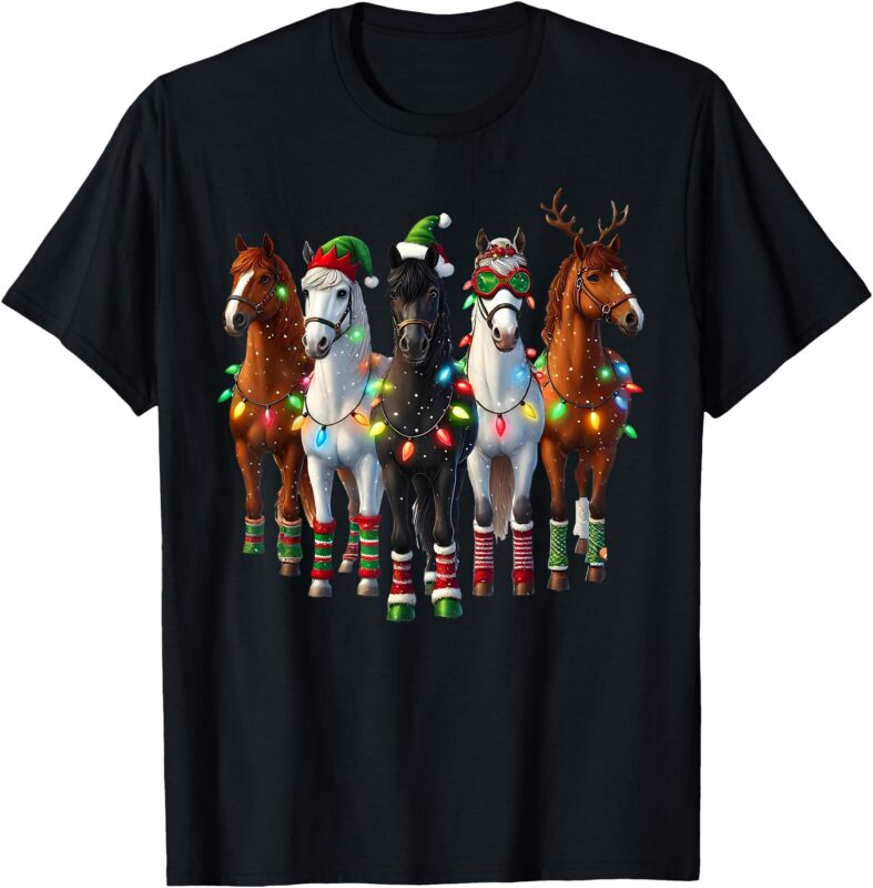 Horse Santa Reindeer ELF Christmas Lights T-Shirt