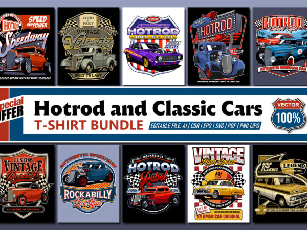 Hotrod and classic cars t-shirt bundle