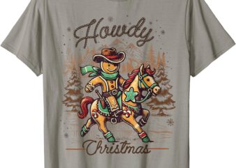 Howdy Christmas Gingerbread Man Cowboy Ride Horse Western T-Shirt