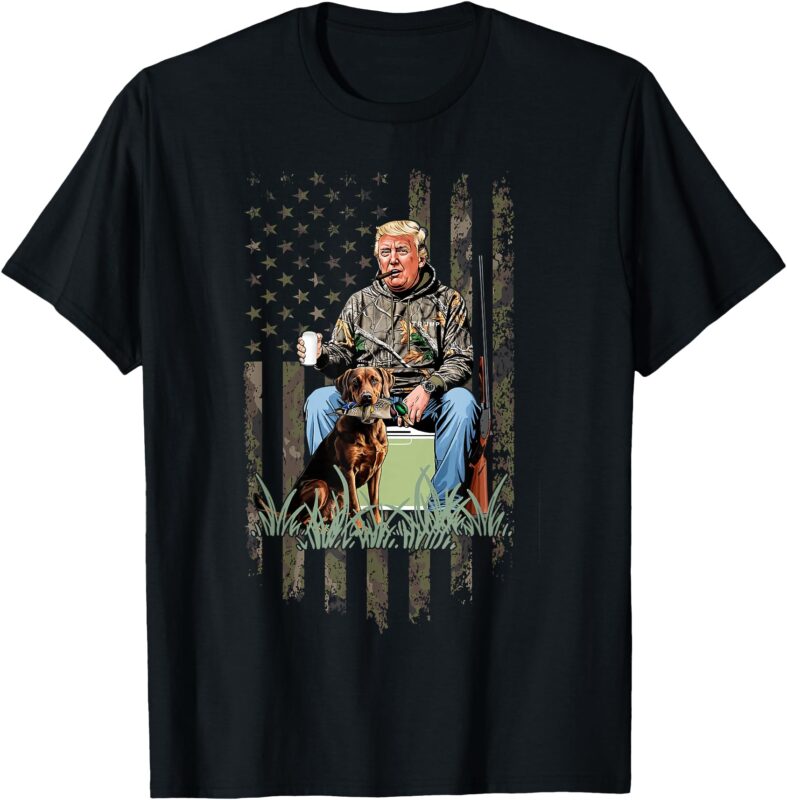 Hunting Trump Camouflage USA Flag Duck Hunting Season MAGA T-Shirt