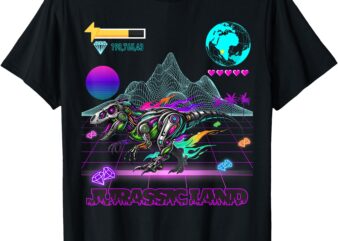 Image On Back Logo Front T-Rex Robot Dino Video Game Style T-Shirt