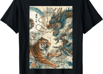 Japanese Tiger Fighting Dragon Vintage Art Women Men Kids T-Shirt