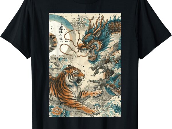 Japanese tiger fighting dragon vintage art women men kids t-shirt