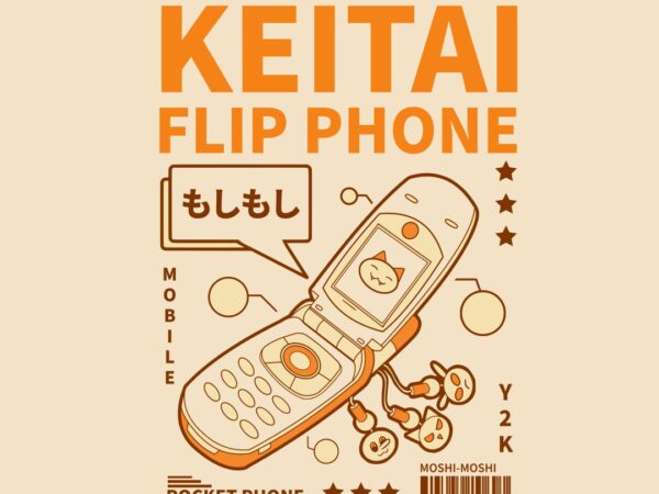 Keitai flip phone japanese vintage t-shirt design