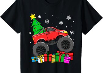 Kids Boys Monster Truck Christmas Tree Snowflakes Toddler T-Shirt