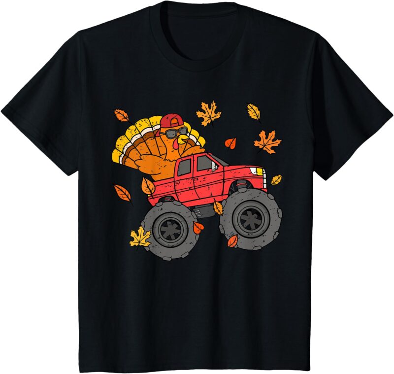 Kids Monster Truck Turkey Happy Thanksgiving Boys Girls T-Shirt