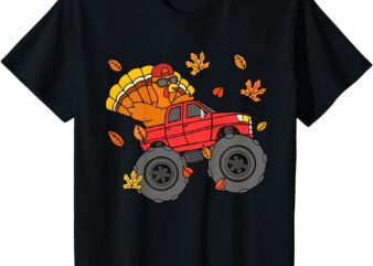 Kids Monster Truck Turkey Happy Thanksgiving Boys Girls T-Shirt