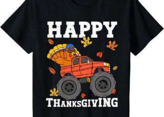 Kids Monster Truck Turkey Happy Thanksgiving Kids Toddler Boys T-Shirt