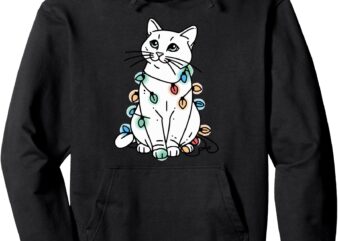 Kitty with Christmas Lights Pullover Hoodie