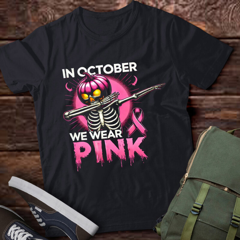 LT610-In October We Wear Pink Breast Cancer Pumpkin Halloween Boys T-Shirt