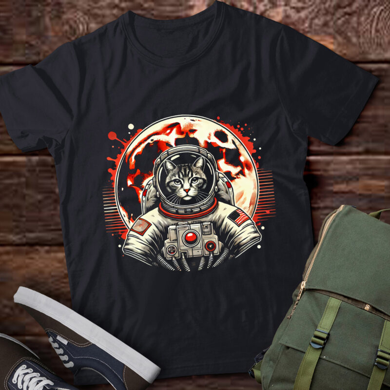 LT614-Retro Space Cat Good Luck T-Shirt